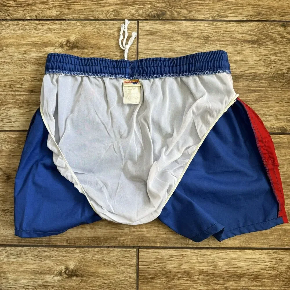 NEW! Vintage 80s Balboa Shortie Swim Trunks Shorts Blue Red Size L 36/38